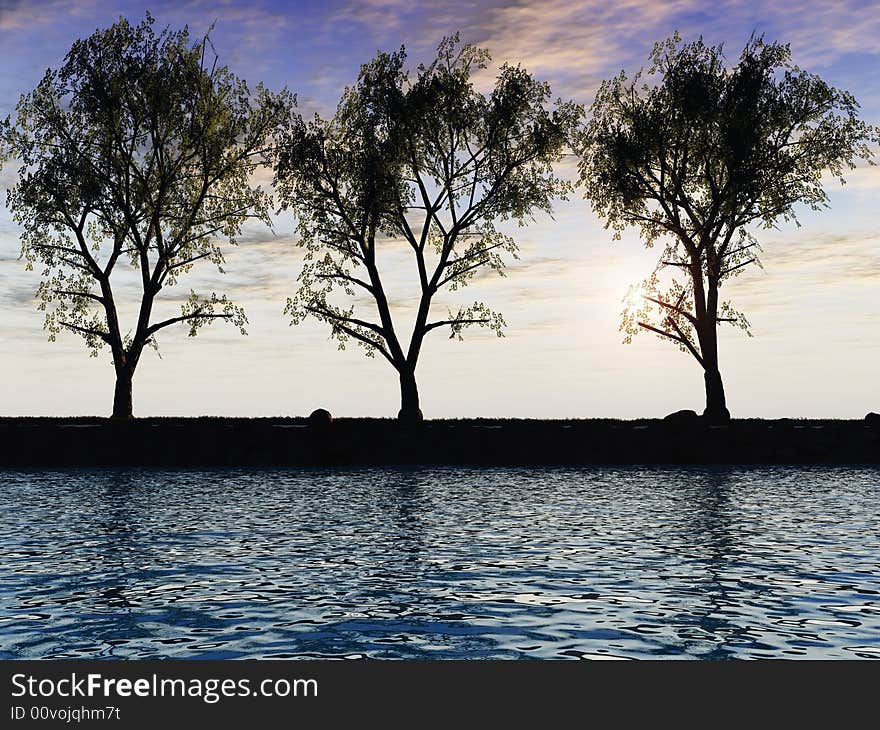 Old trees at a ocean beach - digital artwork. Old trees at a ocean beach - digital artwork.