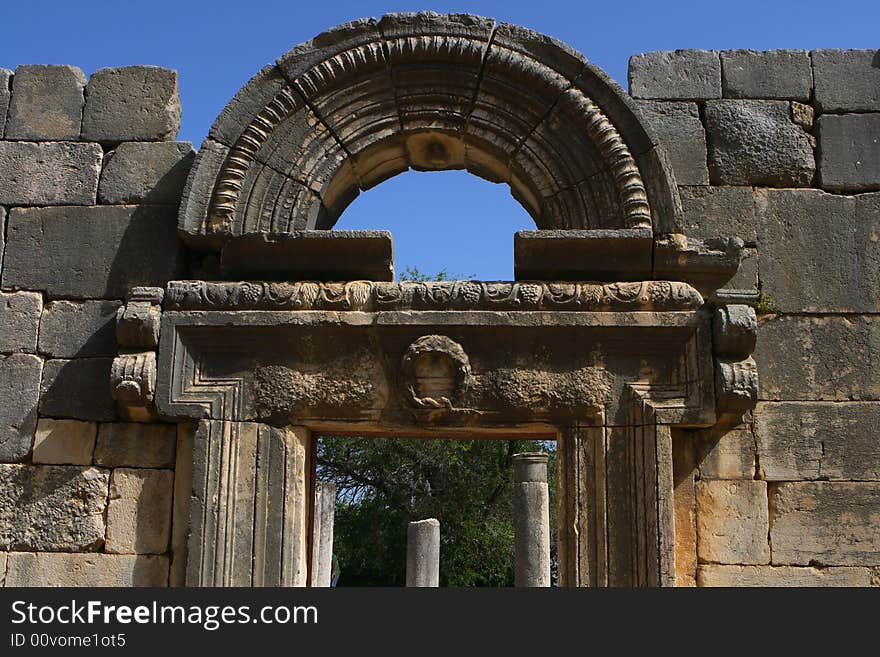 Ancient synagogue ruins in Korazim, Israel