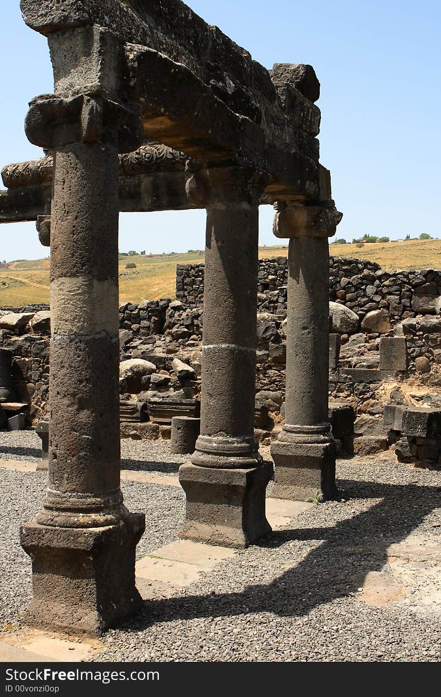 Ancient synagogue ruins in Korazim, Israel