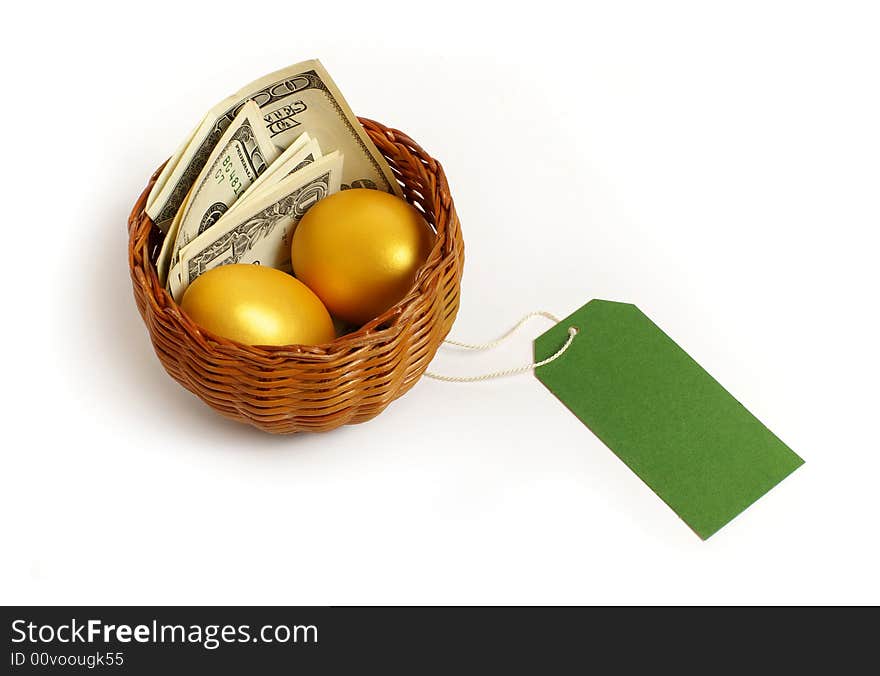 Basket with money and the label