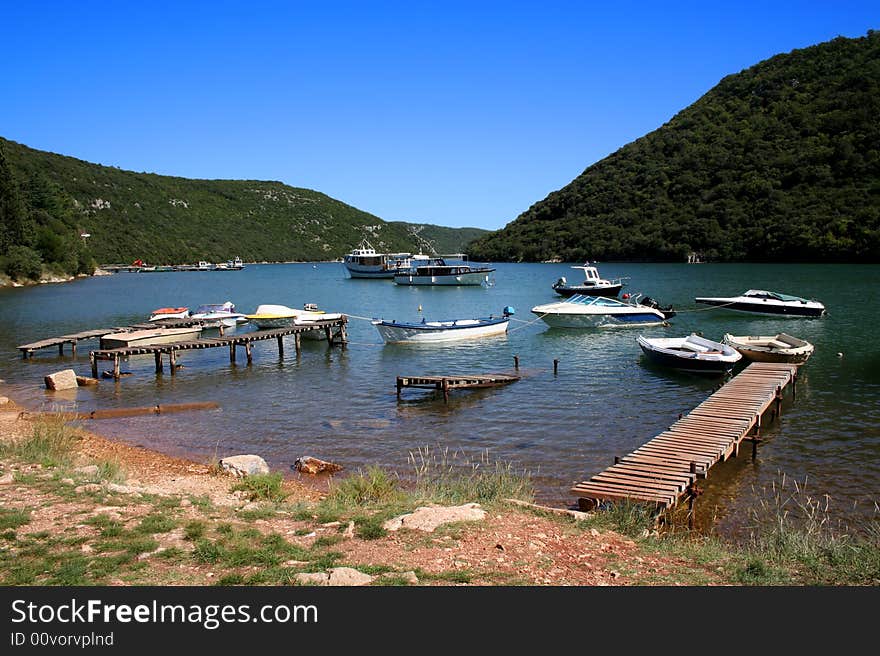 Boats  on a lake in Croatia. Boats  on a lake in Croatia