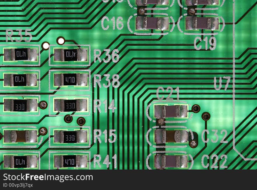 Computer motherboard, sound and network cards in detail. Computer motherboard, sound and network cards in detail