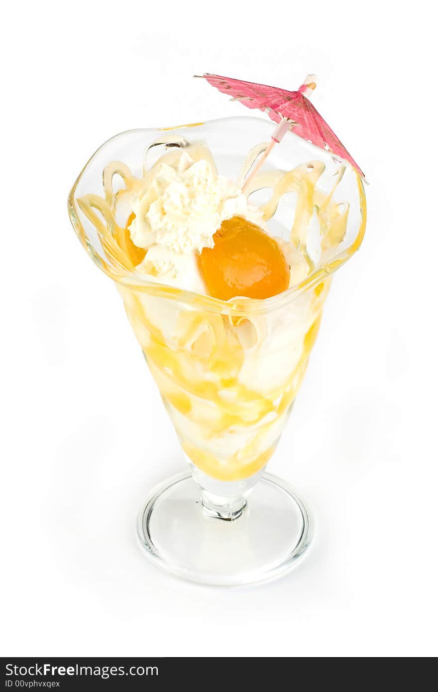 Ice cream with peach isolated on white background, clipping path included. Ice cream with peach isolated on white background, clipping path included