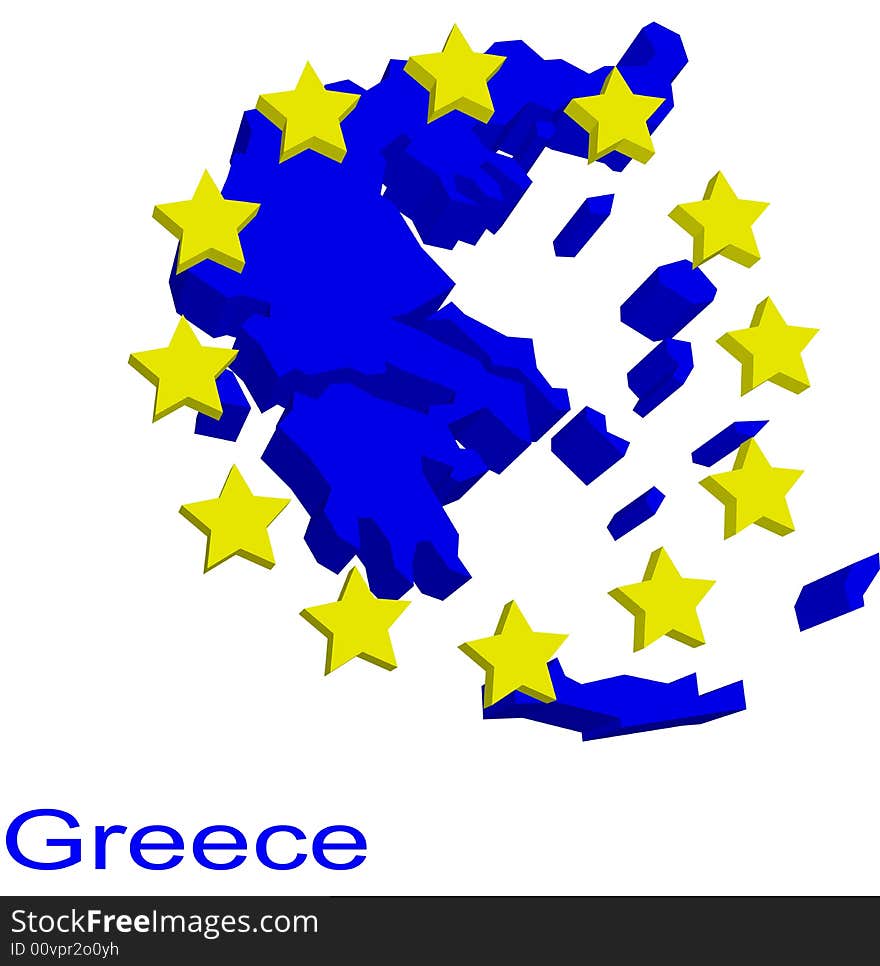 Contour map of Greece with EU stars