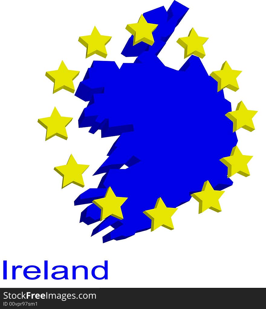 Contour map of Ireland with EU stars