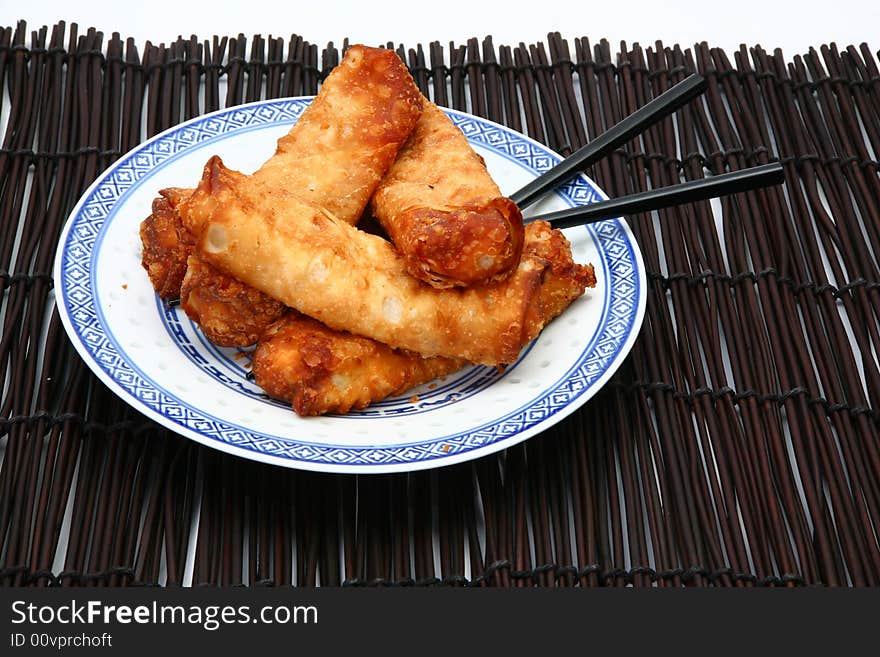 Spring Rolls on Plate with Chopsticks