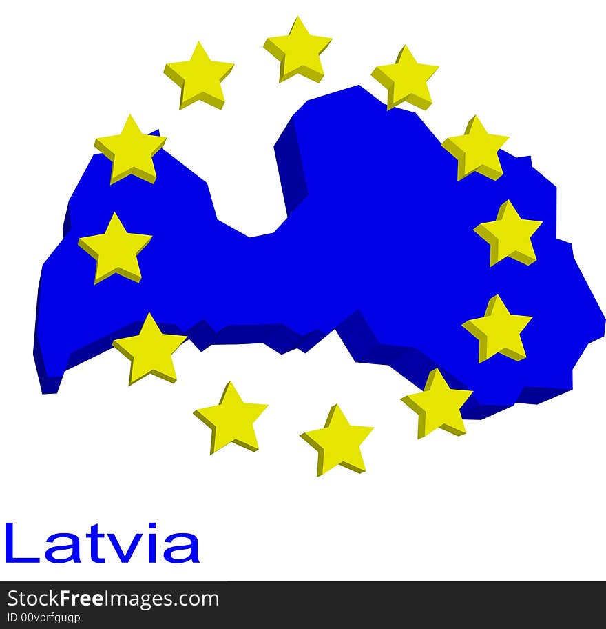 Contour map of Latvia with EU stars