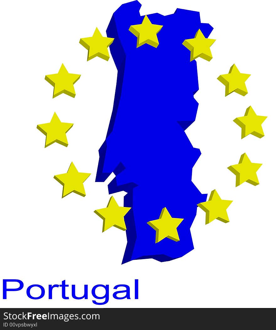 Contour map of Portugal with EU stars