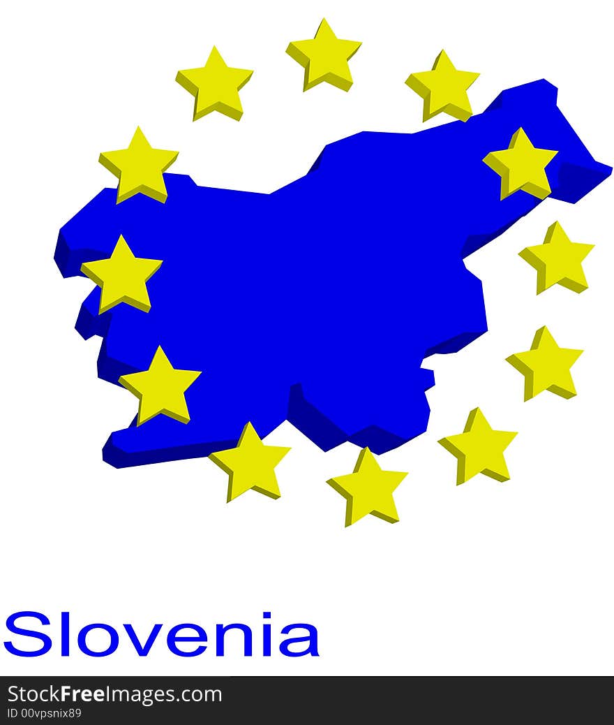 Contour map of Slovenia with EU stars