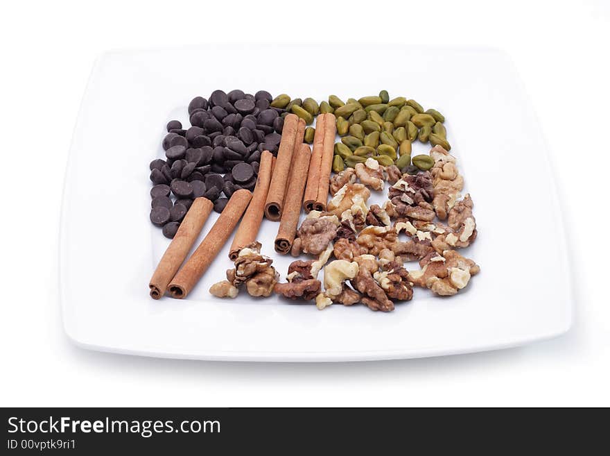 Snack on a plate isolated on a white background