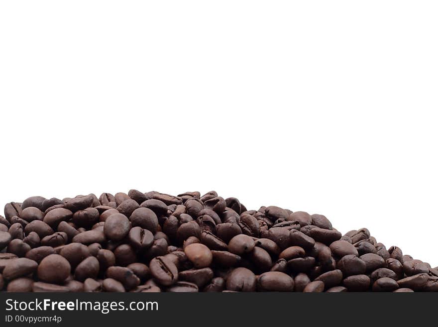 Cofee seed in a cup isolated on a white background