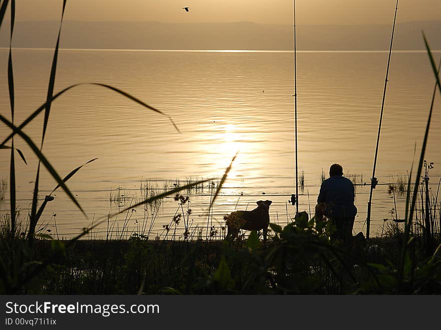 Dawn on coast of lake Kineret.