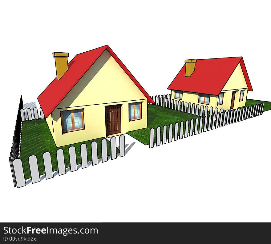 House with little garden - isolated 3d illustration. House with little garden - isolated 3d illustration