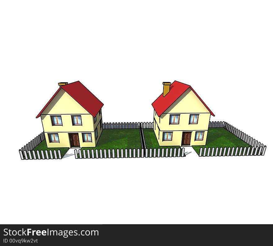 House with little garden - isolated 3d illustration. House with little garden - isolated 3d illustration