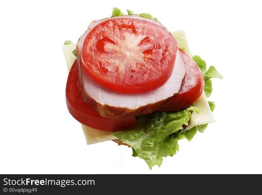 Close-up shot of sandwich. Objects isolated on a white background.