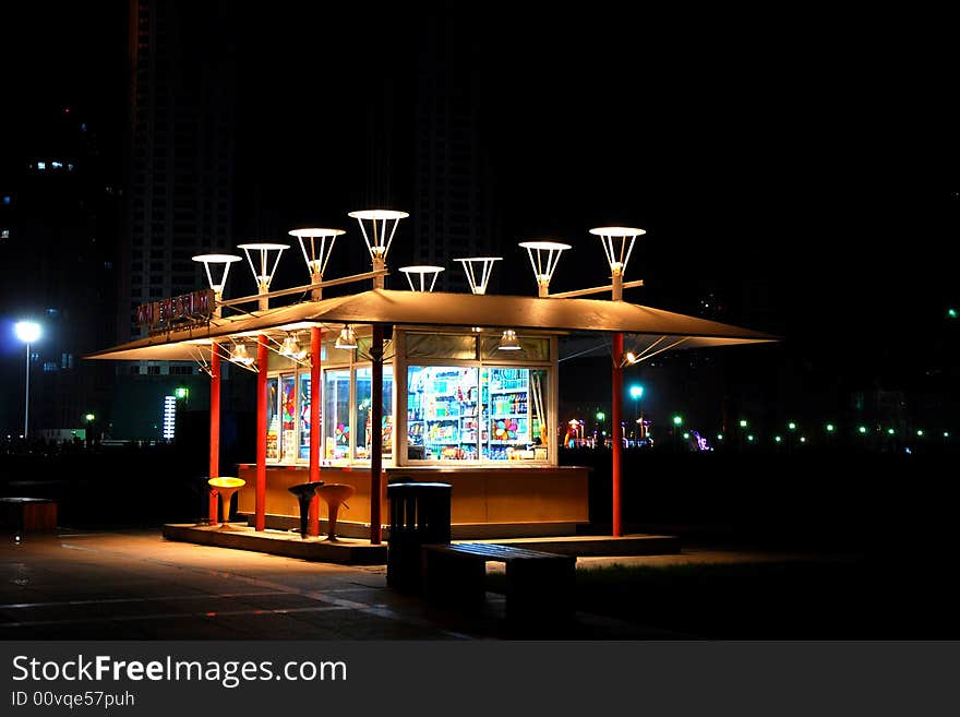 A canteen with warm lighting on the Xinghai Square Dalian.