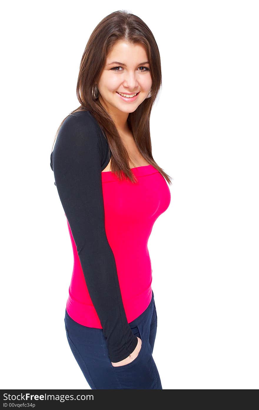 Casual young girl isolated over white background in high key setup. Casual young girl isolated over white background in high key setup