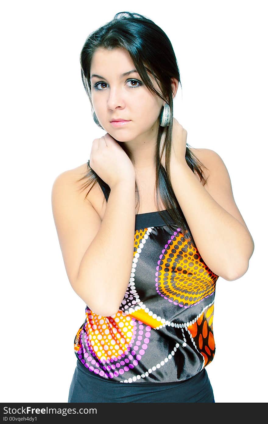 Casual young girl isolated over white background in high key setup. Casual young girl isolated over white background in high key setup