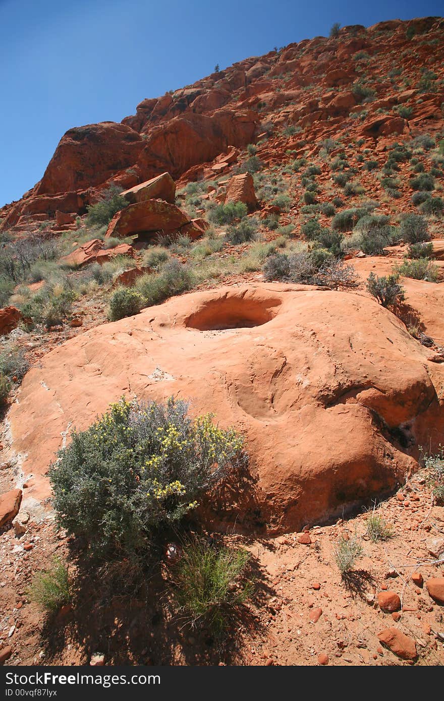 Interesting rock formations along the rising moutainside at Red Rock Canyon National Conservation Area near Las Vegas, Nevada. Interesting rock formations along the rising moutainside at Red Rock Canyon National Conservation Area near Las Vegas, Nevada.