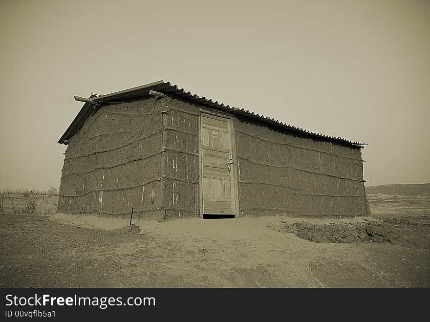 Hut made of mud cow dung and cane in monotone. Hut made of mud cow dung and cane in monotone