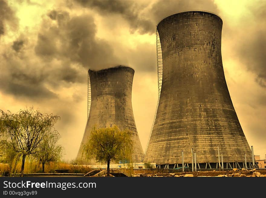 Chimneys of power station.HDR,homochromy