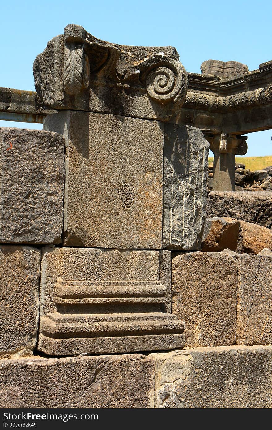 Ancient synagogue ruins in Korazim, Israel