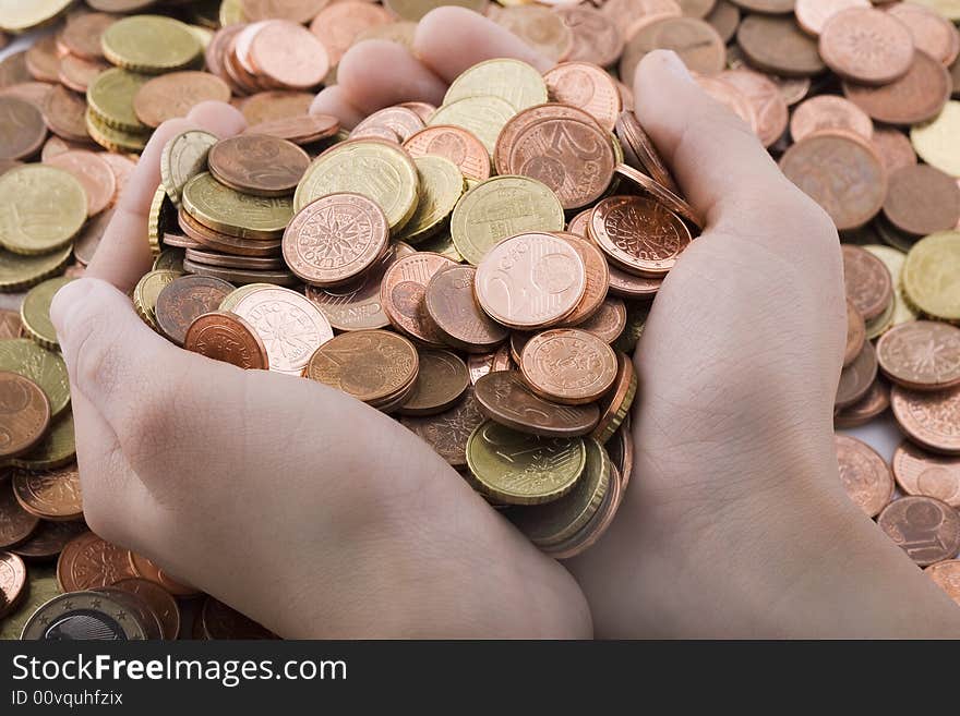 Euro coins, with a handful of different sizes