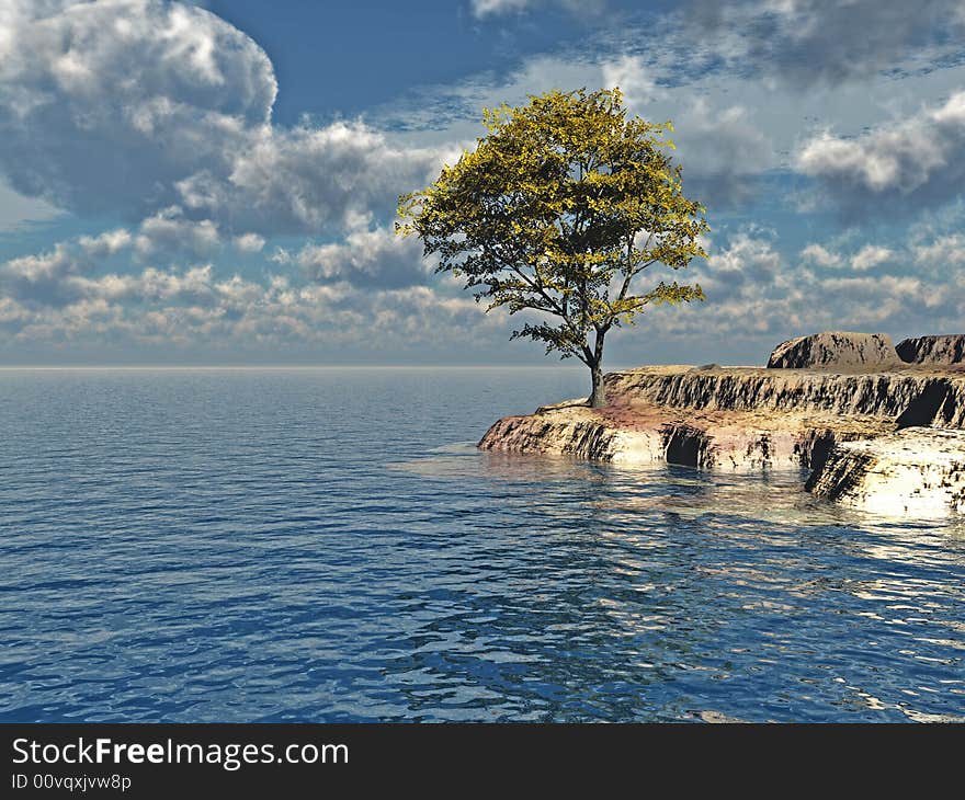 Old maple  tree at a ocean beach - digital artwork.