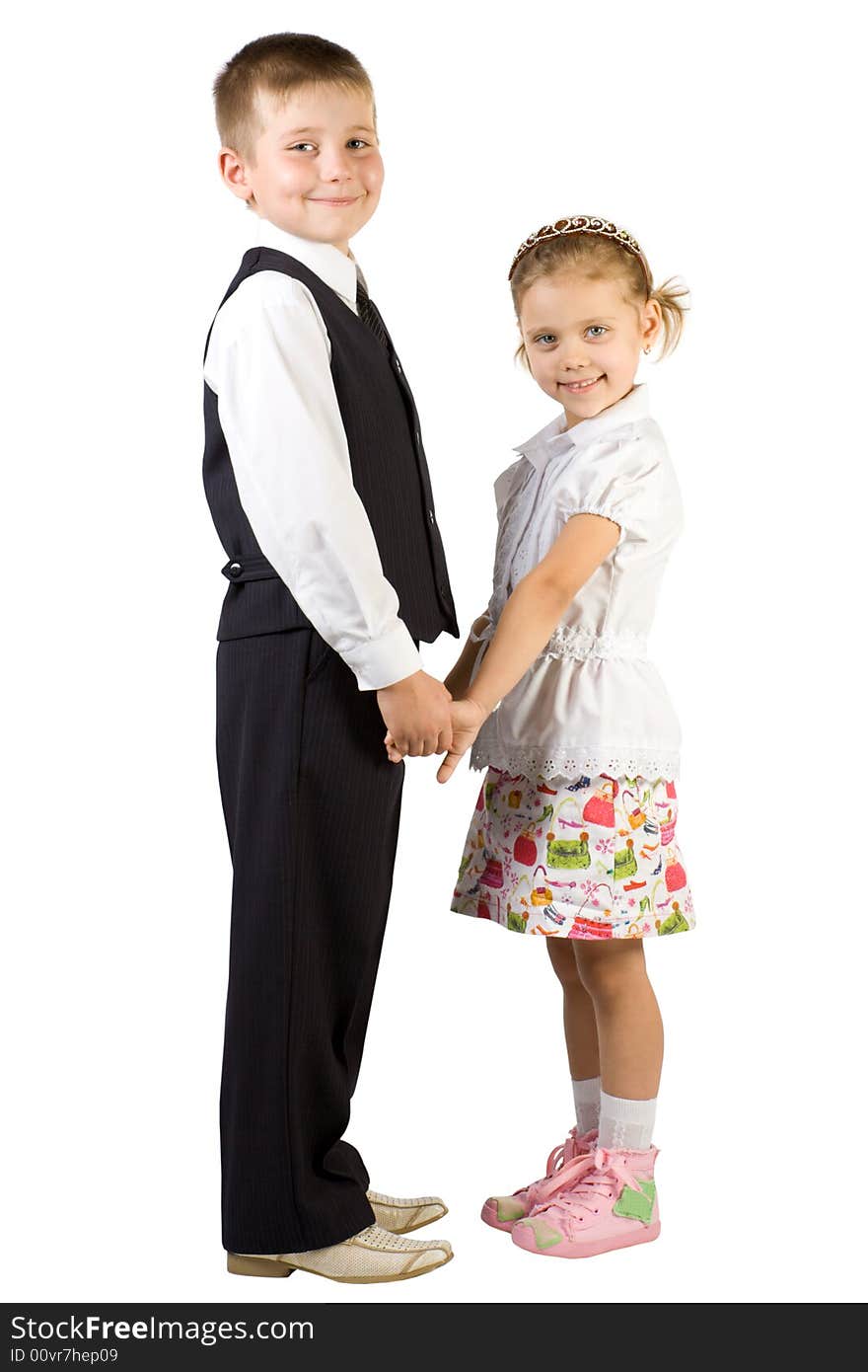 Smiling girl and boy isolated on white background