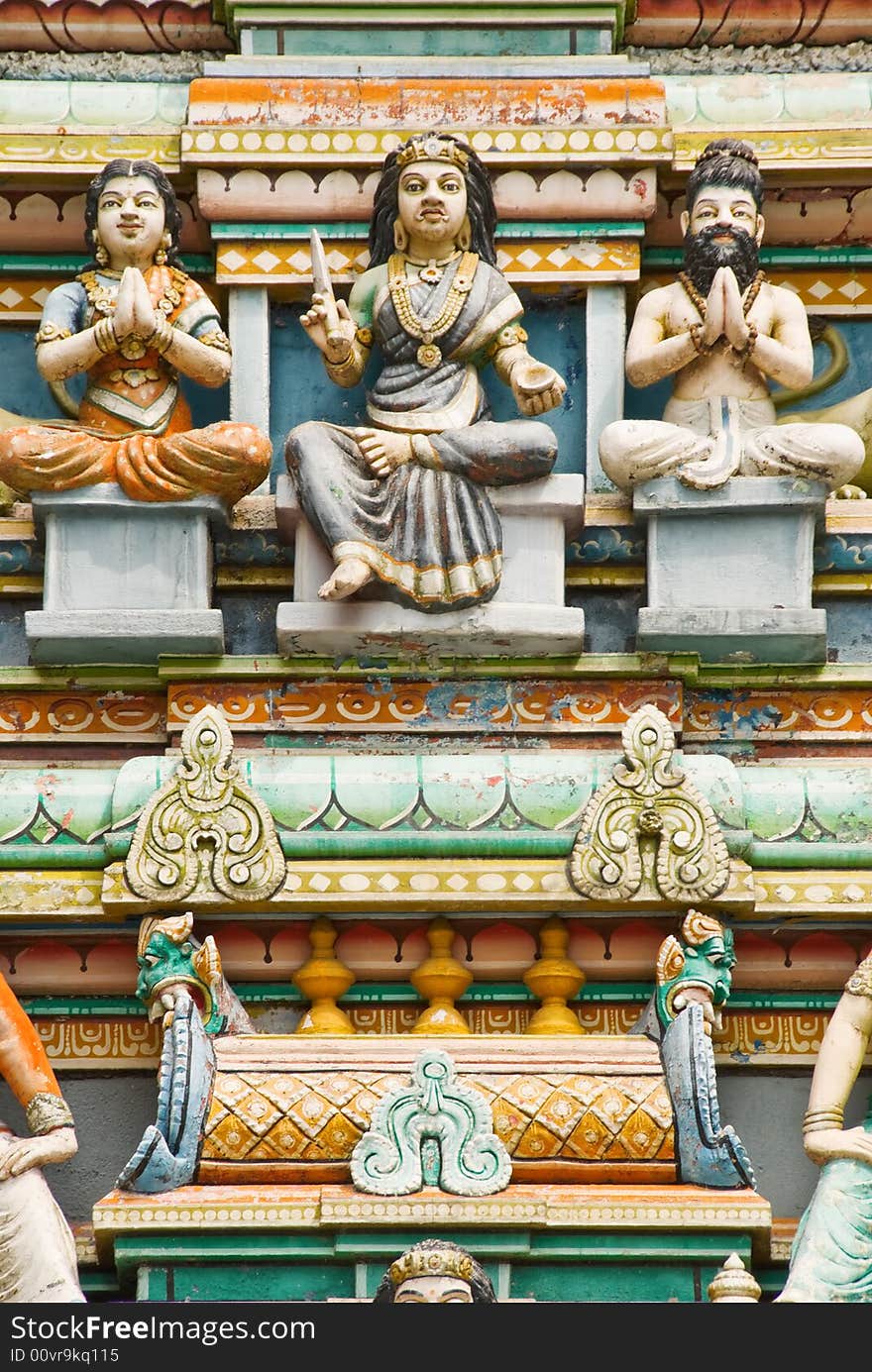 Hindu deities, carvings on the side of temple