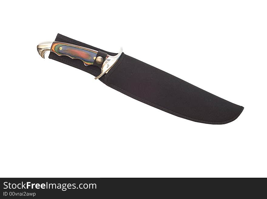 Large hunting knife in nylon webbed black pouch. Large hunting knife in nylon webbed black pouch