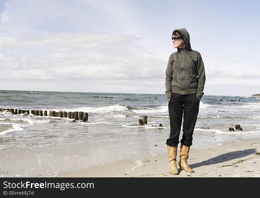 Female watching the ocean