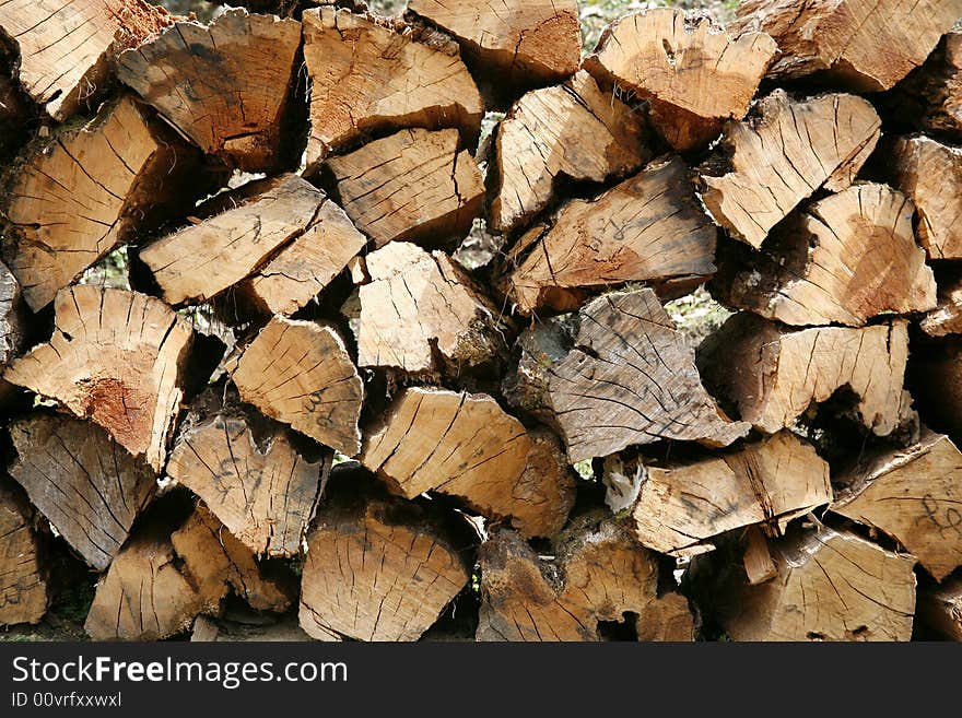 Firewood stocked and piled in pattern