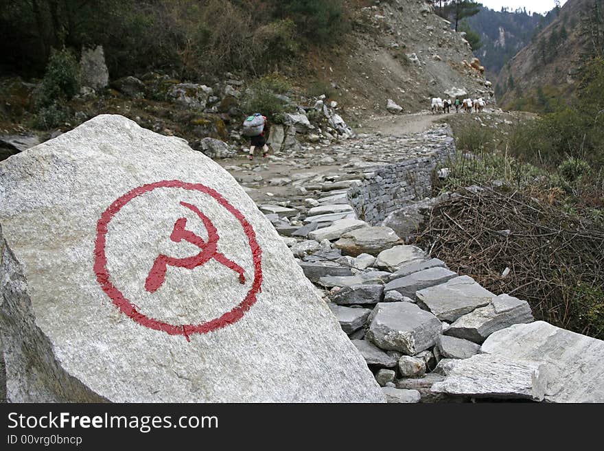 Communist inscription on rock in nepal