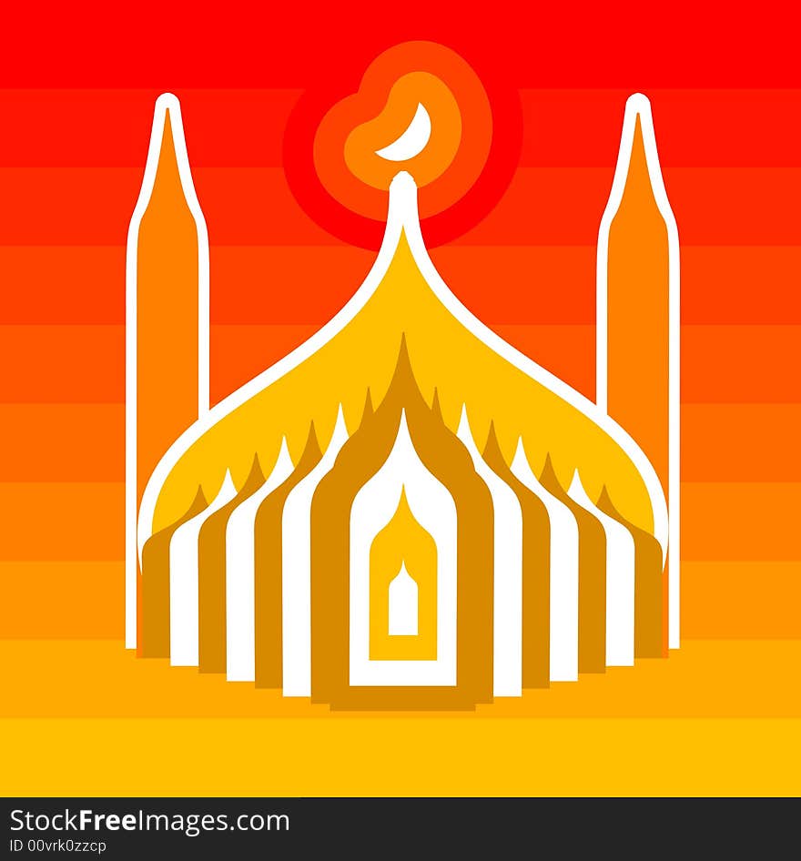 Mosque in bright sunset theme available in vector file format. Mosque in bright sunset theme available in vector file format