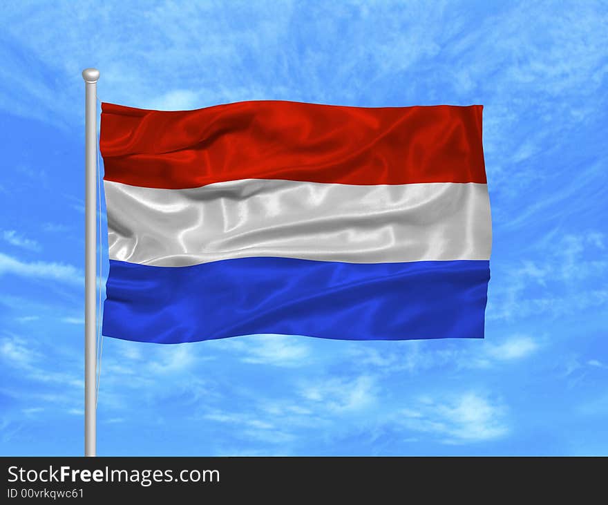 Illustration of waving Netherlander Flag on blue sky. Illustration of waving Netherlander Flag on blue sky