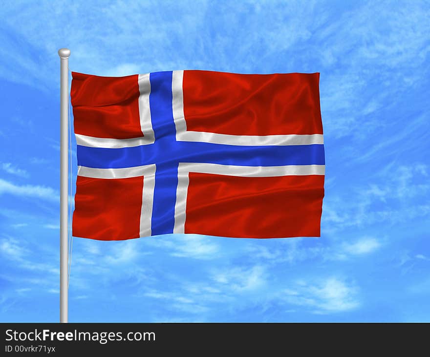 Illustration of waving Norwegian Flag on blue sky. Illustration of waving Norwegian Flag on blue sky