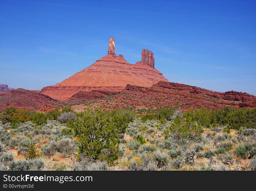 View of the red rock formations in Canyonlands National Park with blue sky�s. View of the red rock formations in Canyonlands National Park with blue sky�s