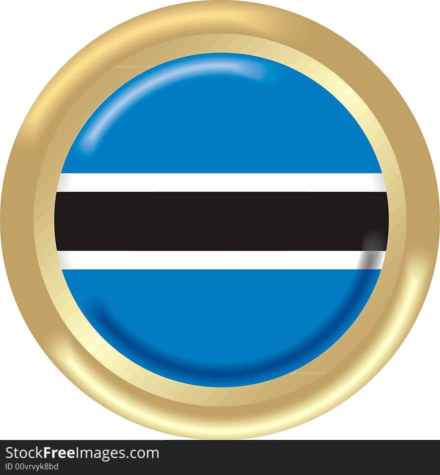 Art illustration: round gold medal with flag of botswana