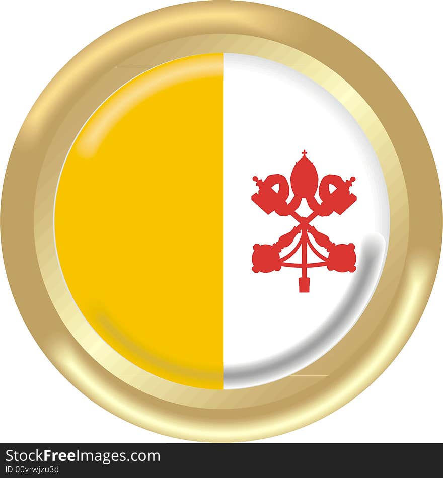 Art illustration: round gold medal with flag of vatican city