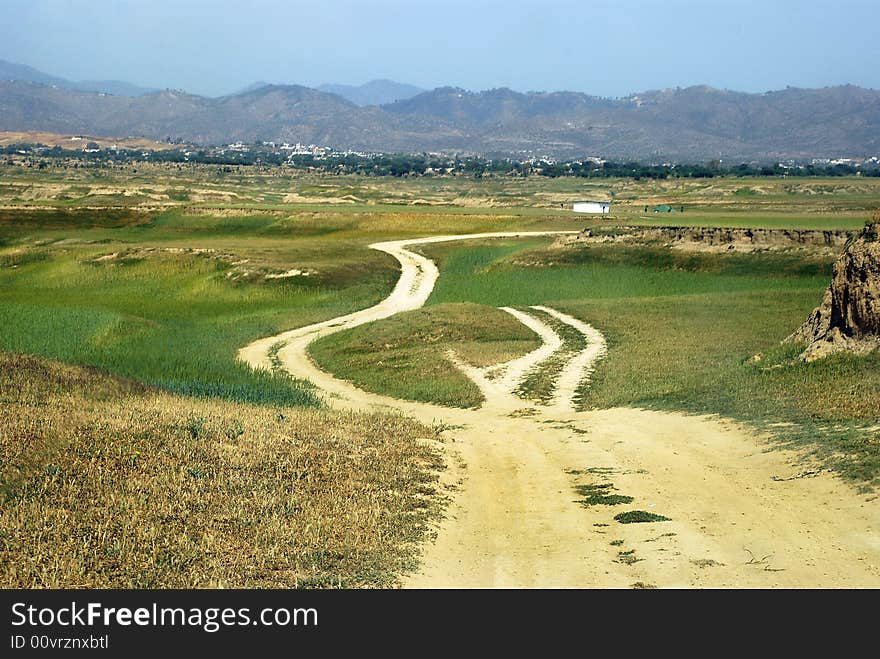 Two Tracks on one way passing through non populated place. Two Tracks on one way passing through non populated place.