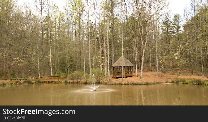 Gazebo and Fountain in Woods