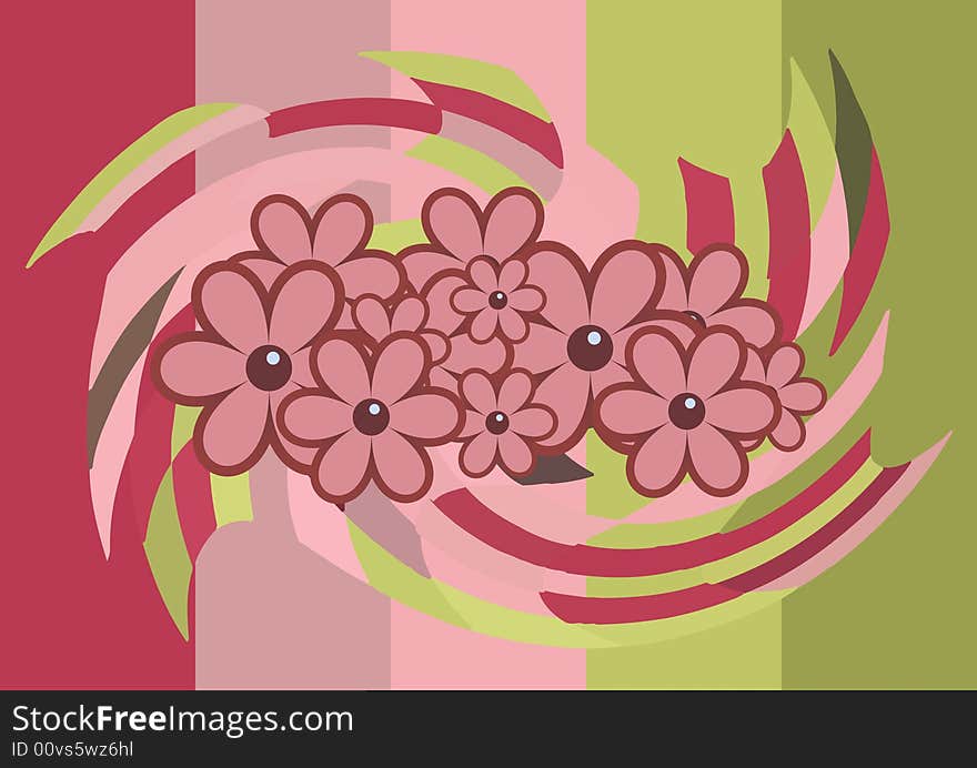 An abstract composition with flowers and stripes. An abstract composition with flowers and stripes