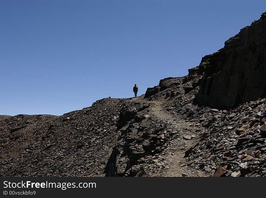 Lonely person climbing in Chacultaya Bolivia. Lonely person climbing in Chacultaya Bolivia