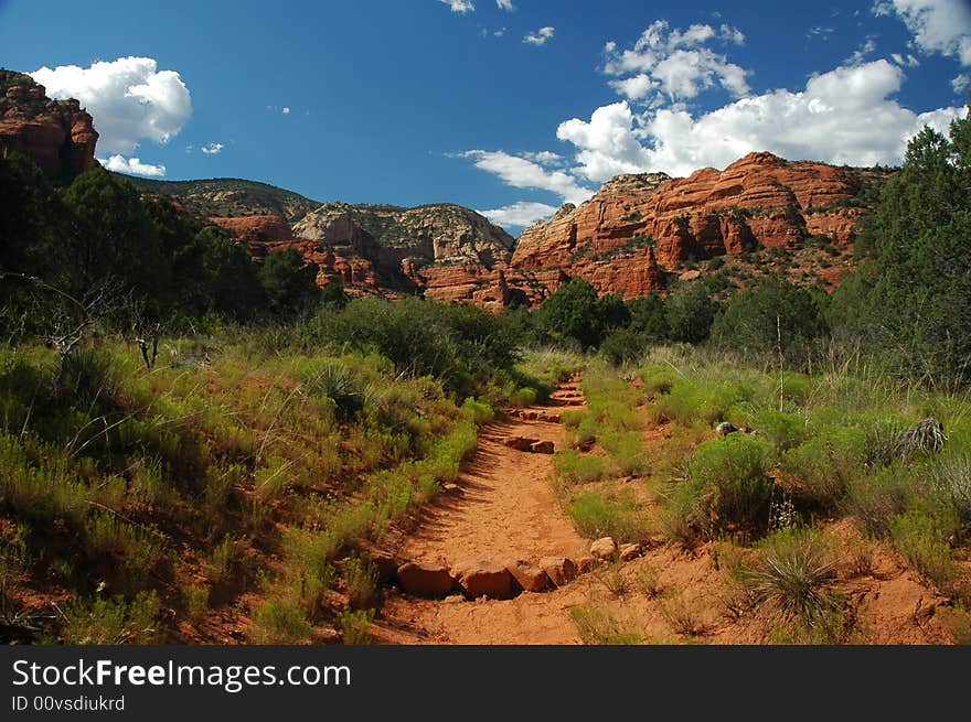 Hiking trail in the red rocks of Sedona, Arizona. Hiking trail in the red rocks of Sedona, Arizona.