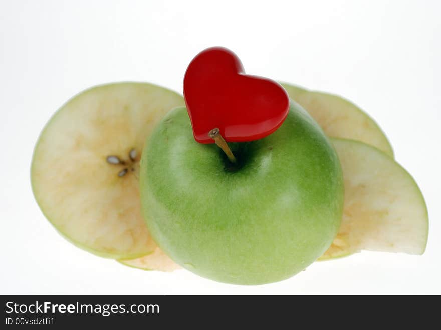 Cut Fresh Green Apple and Heart