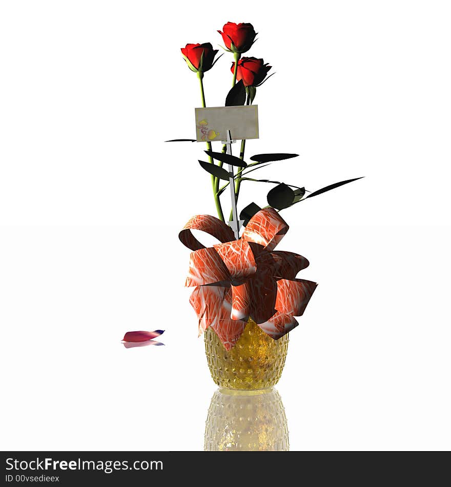 Gift bunch oh roses on white background. 3D