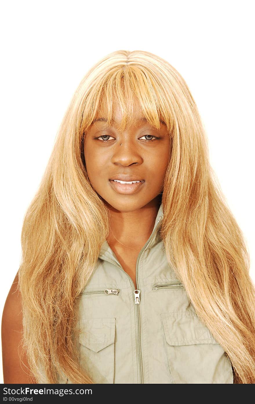 The portrait of an young blond Jamaican girl in close up with blond hair
and in an safari overall. The portrait of an young blond Jamaican girl in close up with blond hair
and in an safari overall.