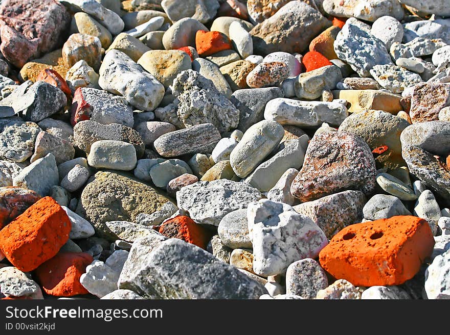 Texture of big heap of different stones..