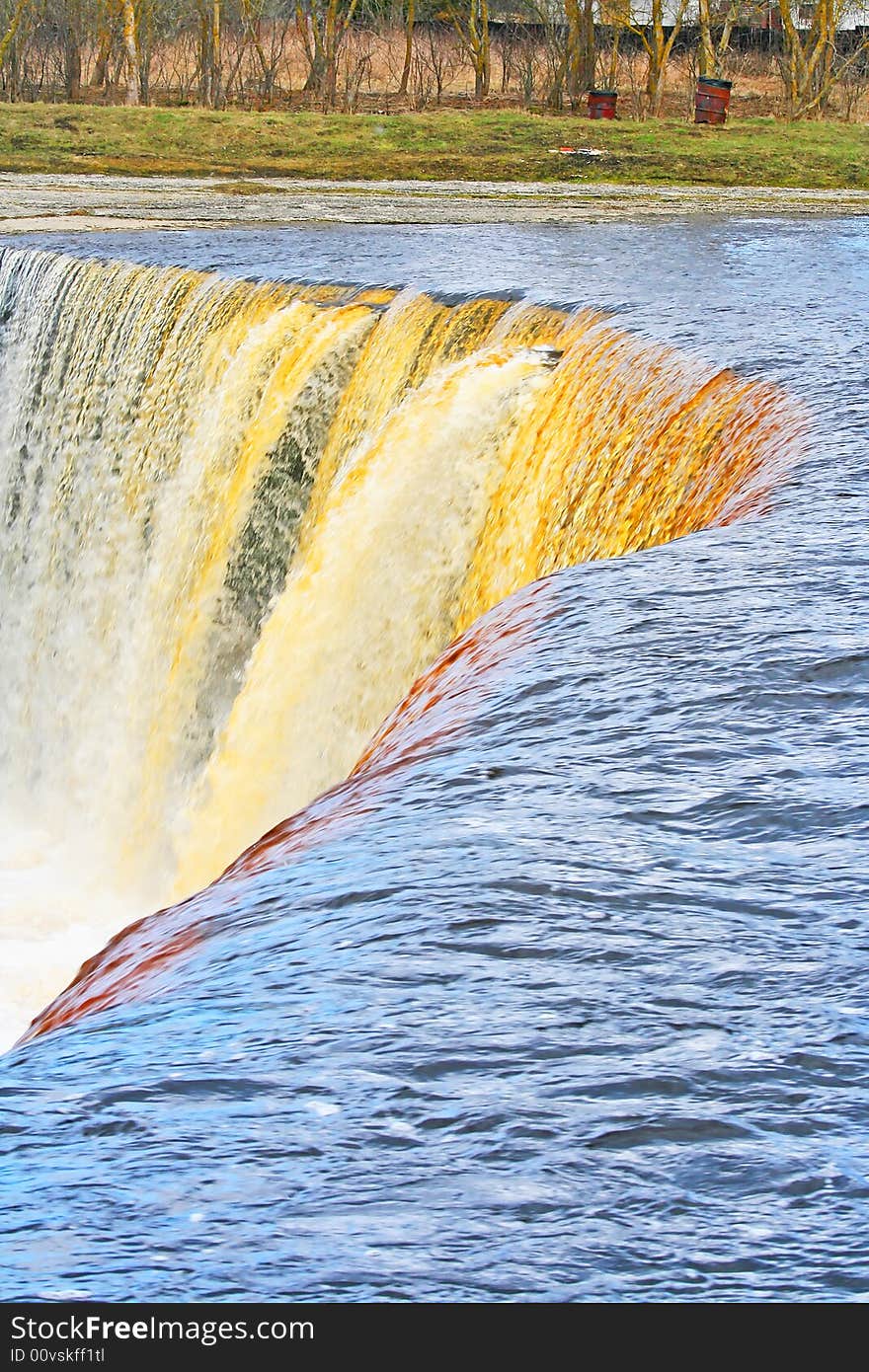 Big waterfall on river.